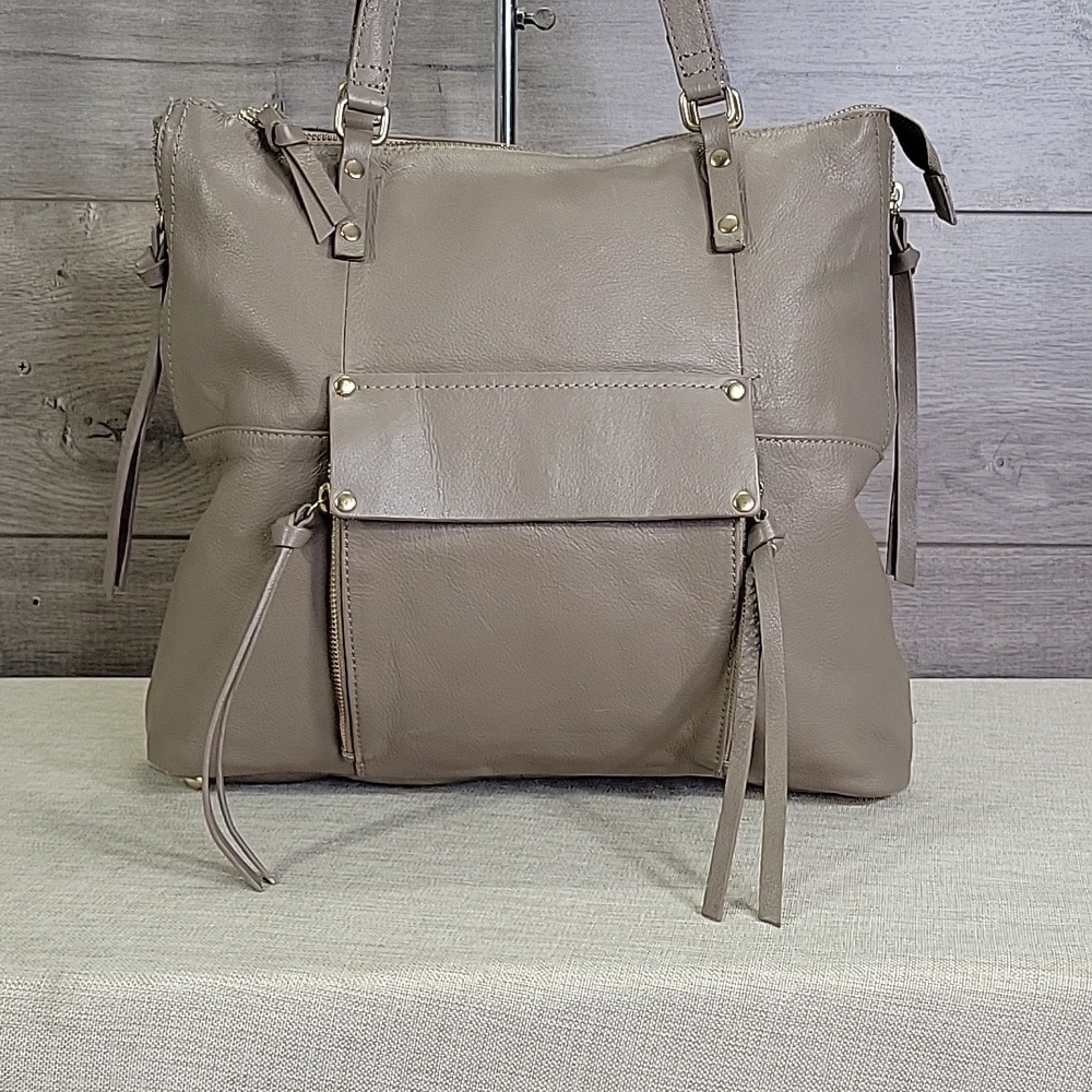 Kooba Taupe Leather Tote Shoulder Bag Handbag Purse - Picture 2 of 14
